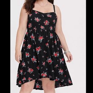 NWT Torrid Size 1 Black Floral Sleeveless Sweetheart Challis Tank Dress